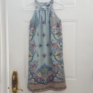 Massimo Dutti Blue and Cream Patterned Dress